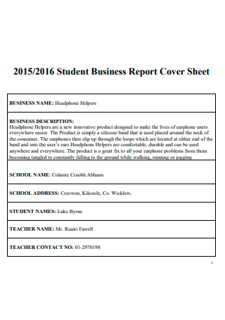 Student Business Report Cover Sheet
