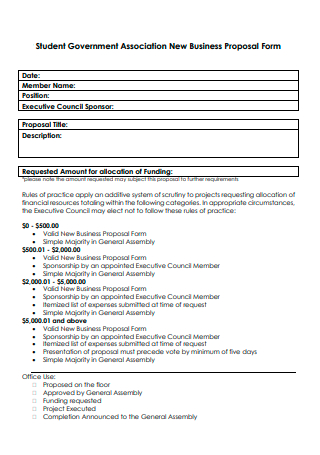 Student Government Association New Business Proposal Form