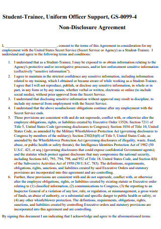 Student Trainee Non Disclosure Agreement