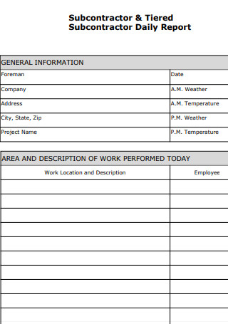 Subcontractor And Tiered Subcontractor Daily Report
