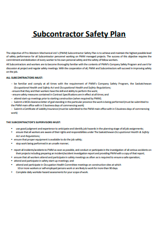 Subcontractor Safety Plan in PDF
