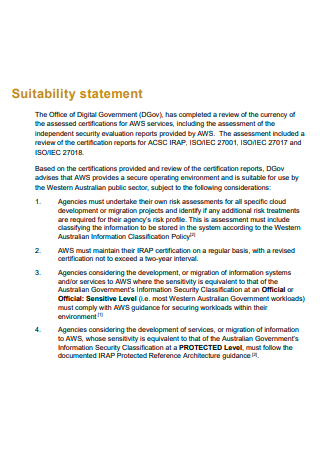 Suitability Statement Example