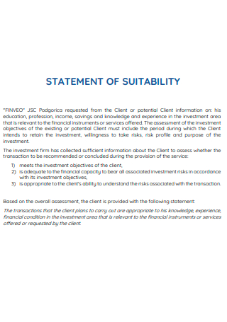 Suitability Statement Format