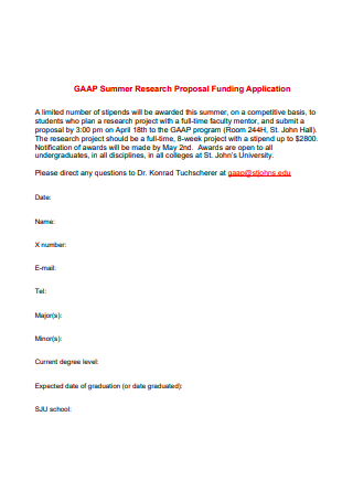 Summer Research Proposal Funding Application 