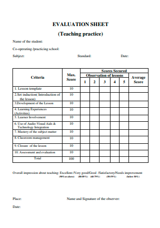 Teaching Practice Evaluation Sheet