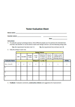Tester Evaluation Sheet