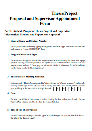 Thesis Project Proposal and Supervisor Appointment Form