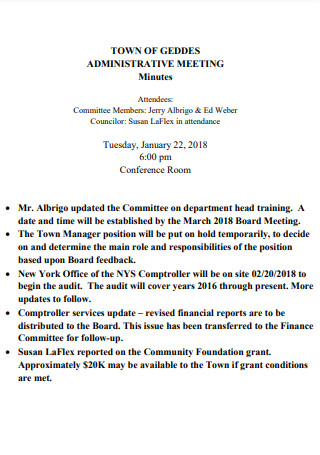 Town Administrative Meeting Minutes