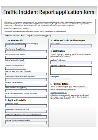 Traffic Incident Report Application Form