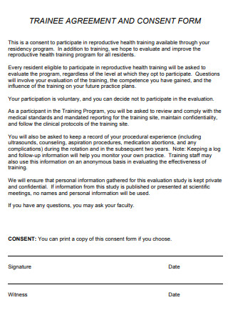 Trainee Agreement And Consent Form