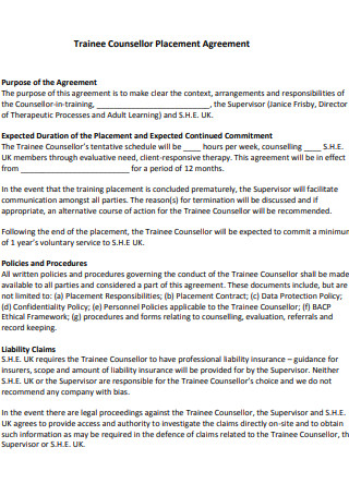 Trainee Counsellor Placement Agreement