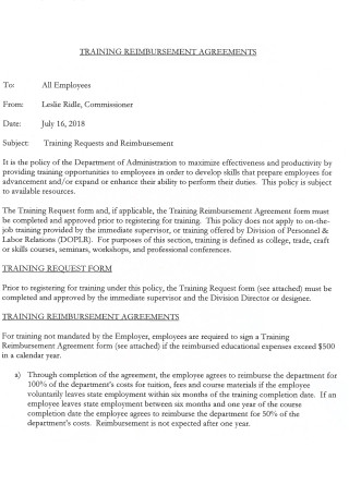 Training Request Reimbursement Agreement