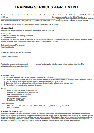 Training Services Agreement Example