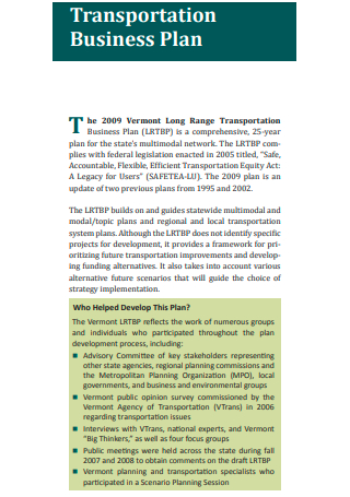 Transportation Business Plan Format