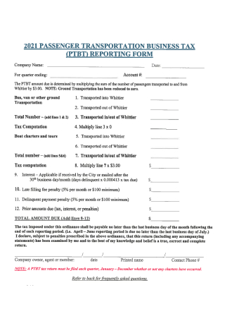 Transportation Business Tax Reporting Form