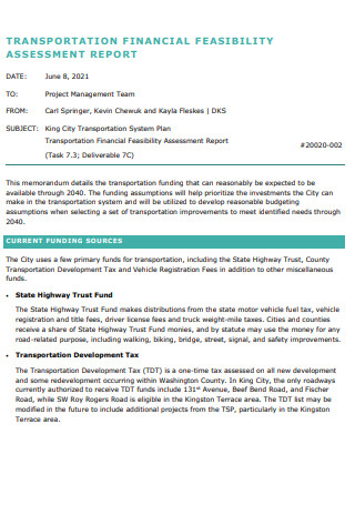 Transportation Financial Feasibility Assessment Report