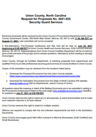 Uinion County Request For Proposal for Security Guard