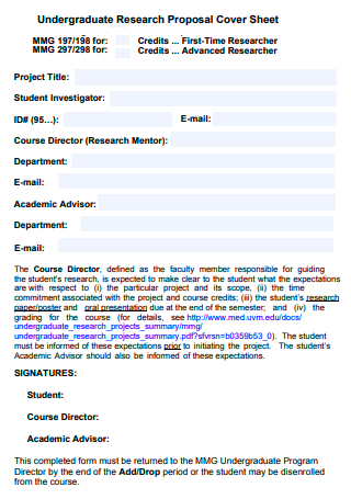 Undergraduate Research Proposal Cover Sheet