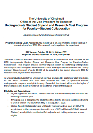 Undergraduate Student and Research Cost Program For Faculty Proposal