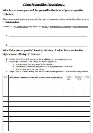 Unique Value Propositions Worksheet