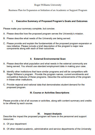 University Business Plan for Expansion