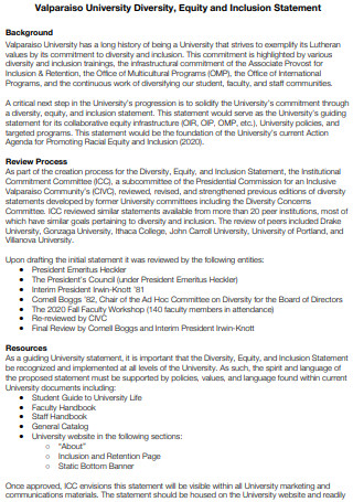 University Diversity Equity and Inclusion Statement
