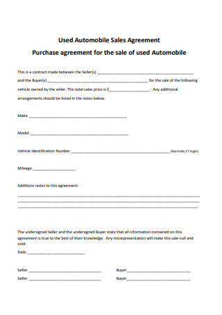 Used Automobile Sales Agreement