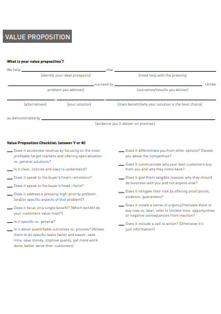 Value Proposition Worksheet And Checklist