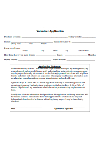 Volunteer Application Statement