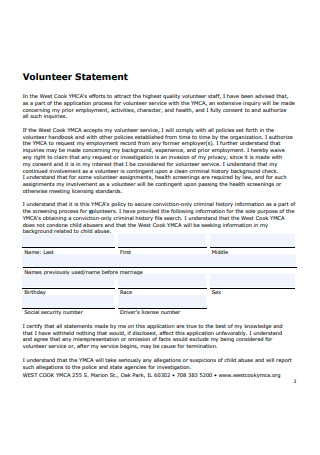 Volunteer Statement Template