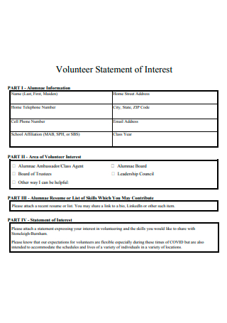 Volunteer Statement of Interest