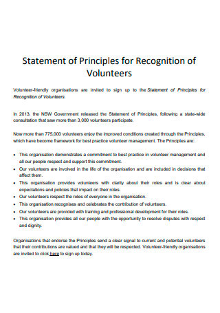 Volunteer Statement of Principles For Recognition