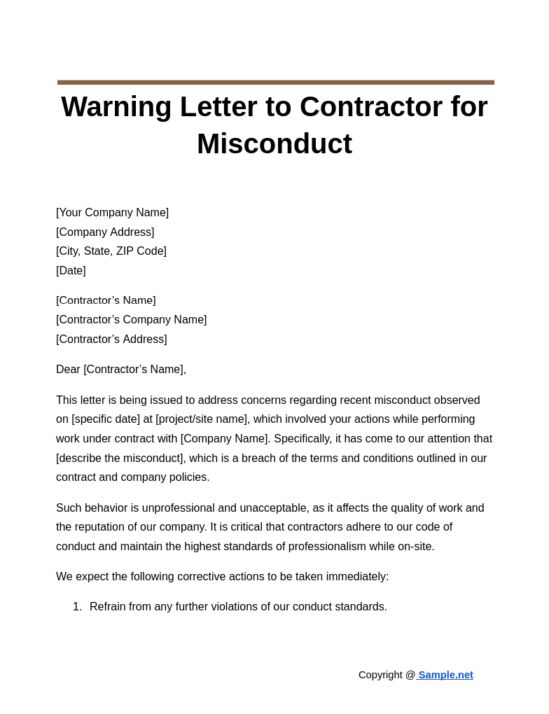 Warning Letter to Contractor for Misconduct Google Docs 10 16 2024 10 40 AM