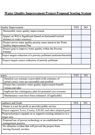 Water Quality Improvement Project Proposal Scoring System