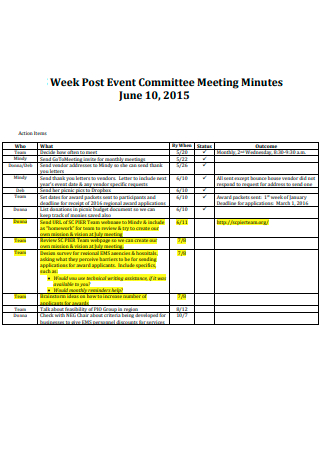 Week Post Event Committee Meeting Minutes