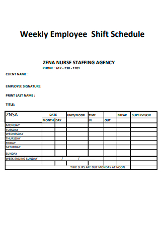 Weekly Employee Shift Schedule