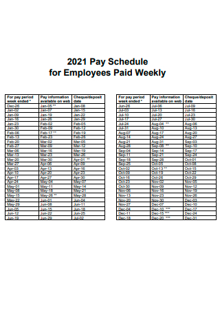Weekly Pay Employee Schedule