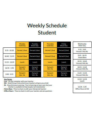 Weekly Schedule For a Student in PDF