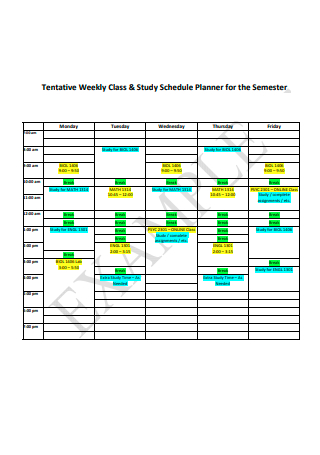Weekly Study Schedule Example