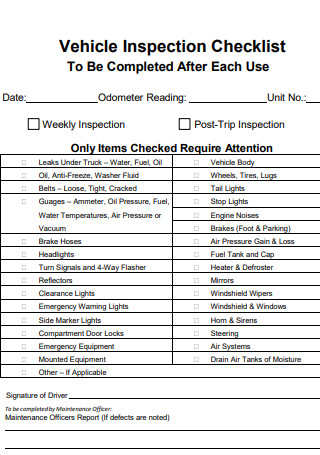 Weekly Vehicle Inspection Checklist