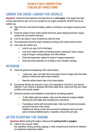 Weekly Vehicle Self Inspection Checklist