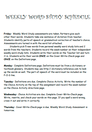 Weekly Word Study Schedule