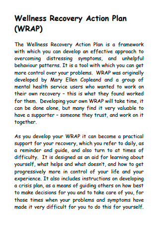 Wellness Recovery Action Plan Example