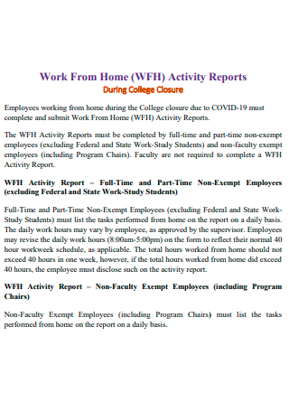 Work From Home Activity Report