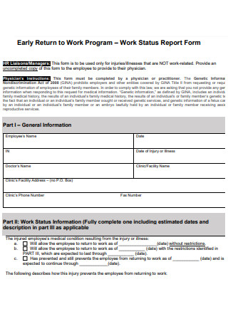 Work Status Report Form