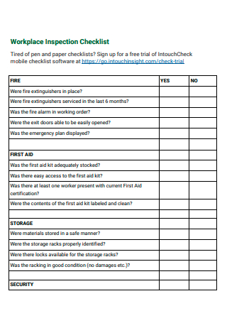 Workplace Inspection Checklist Example