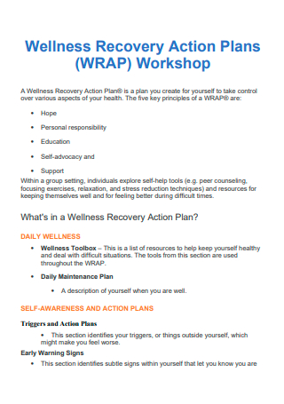 Workshop Wellness Recovery Action Plan