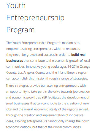 Youth Entrepreneur Program Fund Fact Sheet