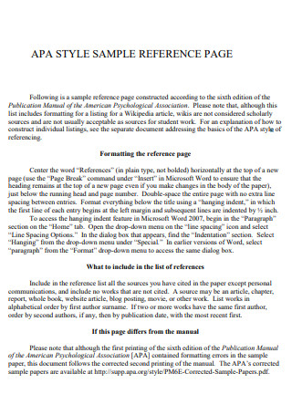 APA Reference Page Format