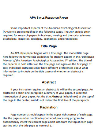 APA Style Research Paper Format